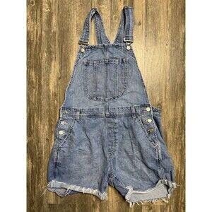 vtg 2000 GAP Industrial Denim bib jean overalls shorts shortalls MEDIUM tag y2k